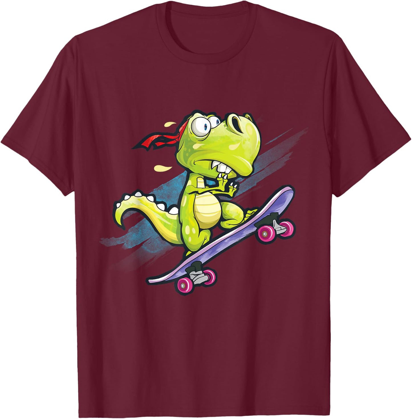 Dino Skateboard Shirt Boys Skateboarding Kids Men Dinosaur T-Shirt - T-Shirt | Maroon