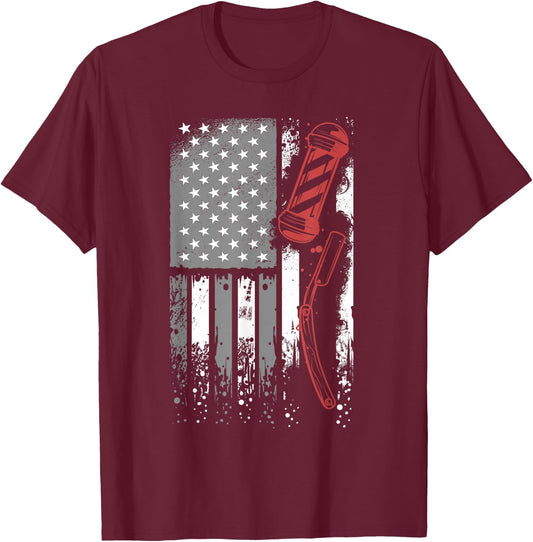 Barber USA Flag Hairdresser - Coiffeur Barbershop Barber T-Shirt - T-Shirt | Maroon