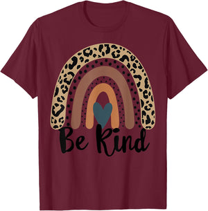 Be Kind Leopard Rainbow Kindness Inspirational Girls be kin T-Shirt - T-Shirt | Maroon