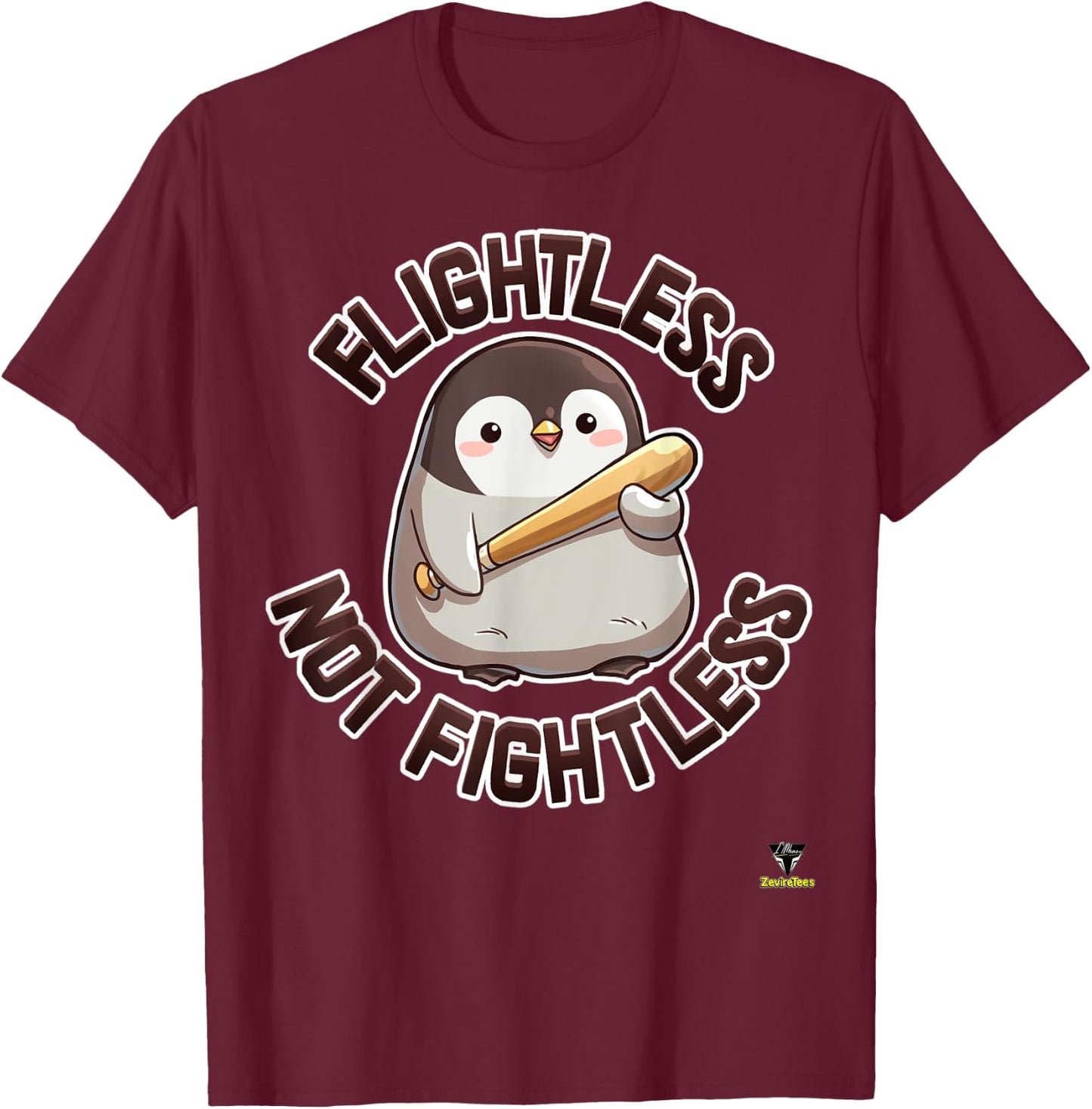 Flightless not Fightless - a menacing penguin T-Shirt - T-Shirt | Maroon