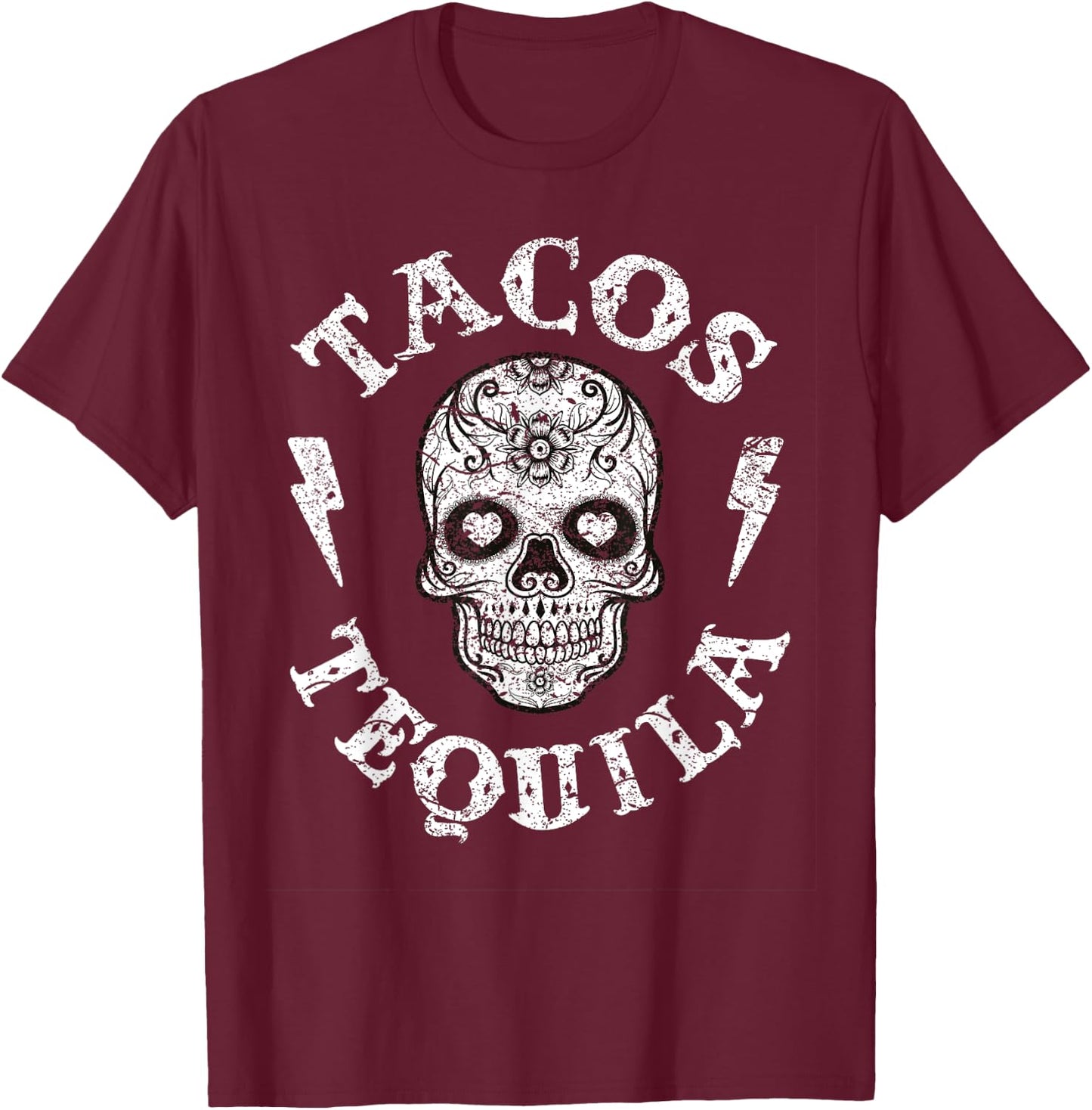 Sugar Skull Tacos & Tequila Apparel Mexican Fun Wear Women T-Shirt - T-Shirt | Maroon