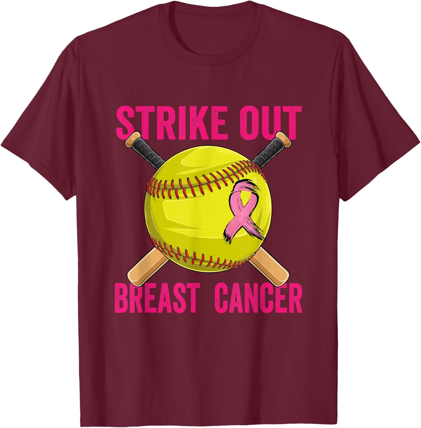 Strike Out Breast Cancer Awareness Softball Fighters T-Shirt - T-Shirt | Maroon