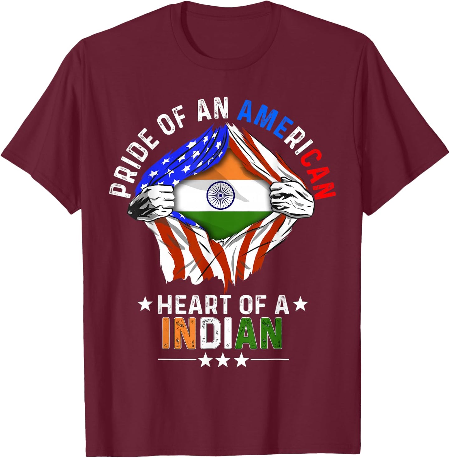 Indian American America Pride Foreign Country India Flag T-Shirt - T-Shirt | Maroon