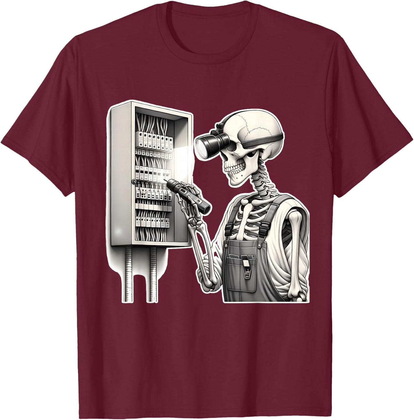 Halloween Skeleton Electrician T-Shirt - T-Shirt | Maroon