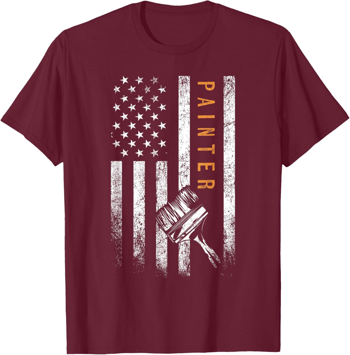 Painter American Flag Design Painting T-Shirt - T-Shirt | Maroon
