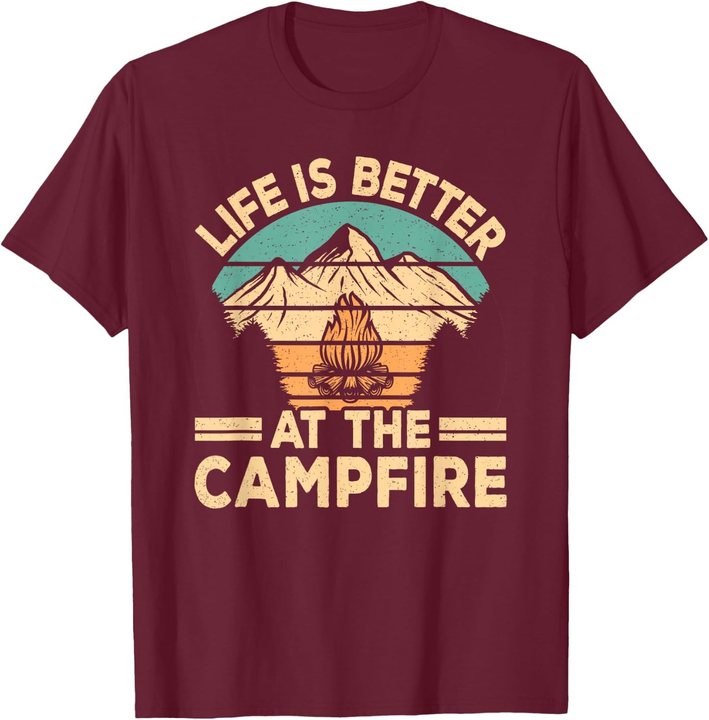 Life Is Better At The Campfire Retro Camping Tent T-Shirt - T-Shirt | Maroon