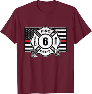 6th Birthday Firefighter Fire Truck 6 Year Old T-Shirt - T-Shirt | Maroon