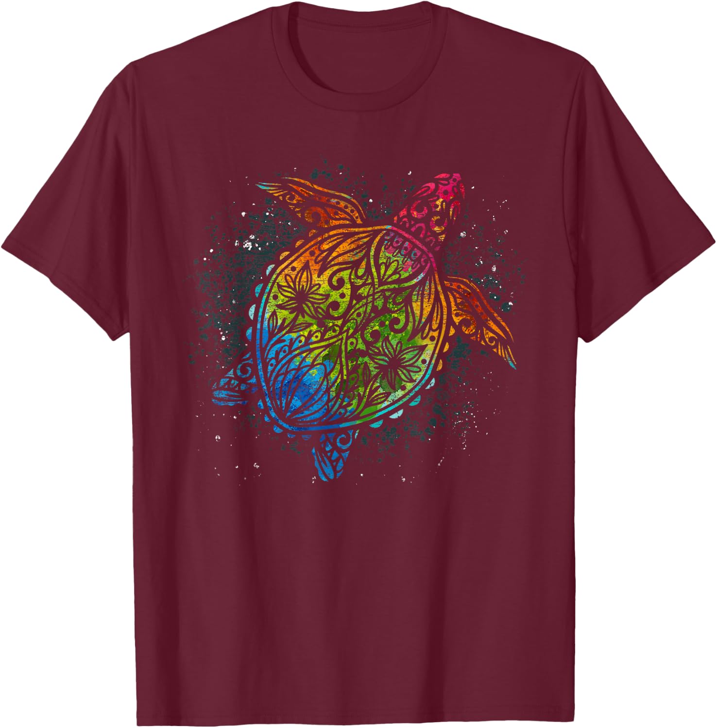 Sea Turtle Hawaii Colourful Animal Motif Turtle T-Shirt - T-Shirt | Maroon