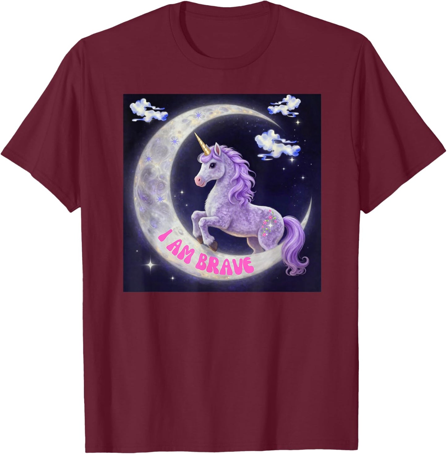 Bravery Brave As A Unicorn Fun Colourful Design T-Shirt - T-Shirt | Maroon