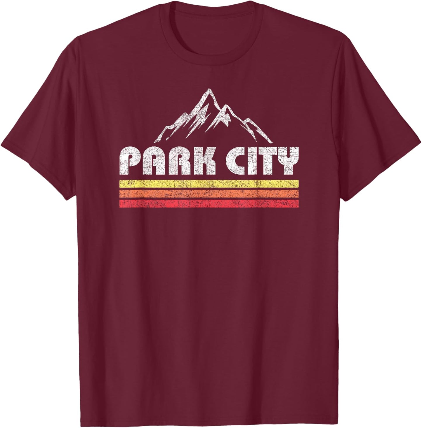 Vintage Retro Park City Utah Mountain Faded Bars Ski Sports T-Shirt - T-Shirt | Maroon