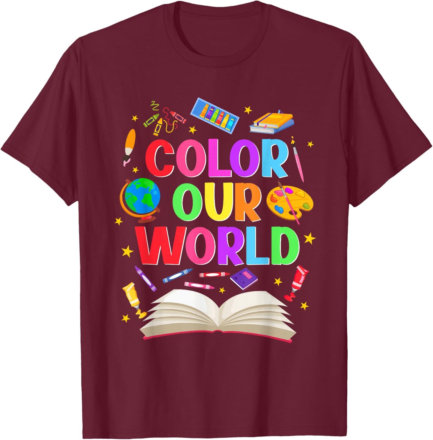 Color Our World Summer Reading 2026 Creativity Enthusiast T-Shirt - T-Shirt | Maroon