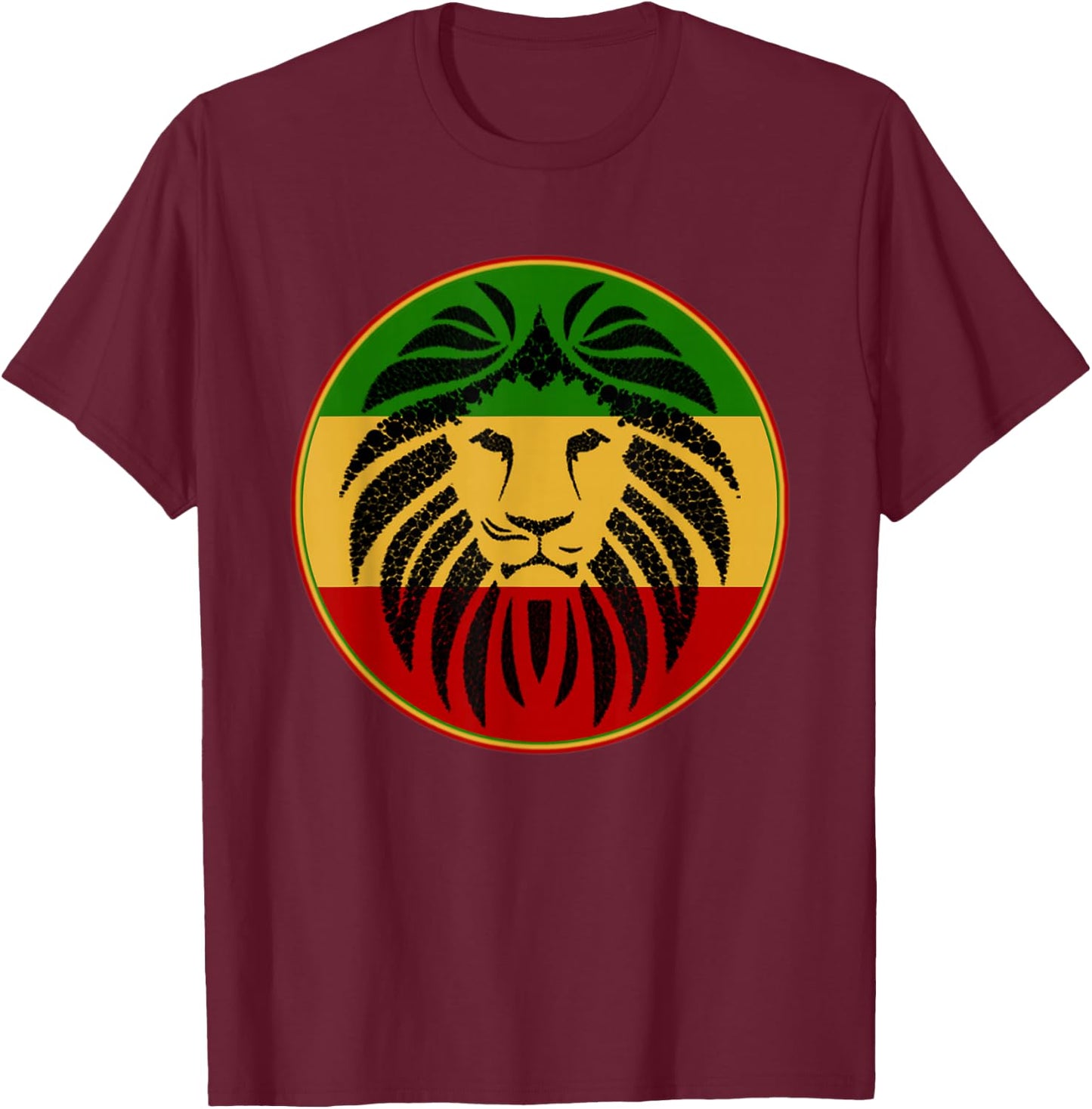 Lion Dread Rasta Rastafarian Reggae Music T-Shirt - T-Shirt | Maroon
