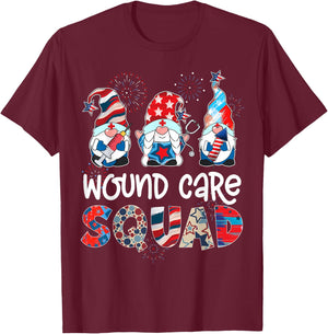 Wound Care Squad Gnomes 4th Of July Pride Nurse Stethoscope T-Shirt - T-Shirt | Maroon