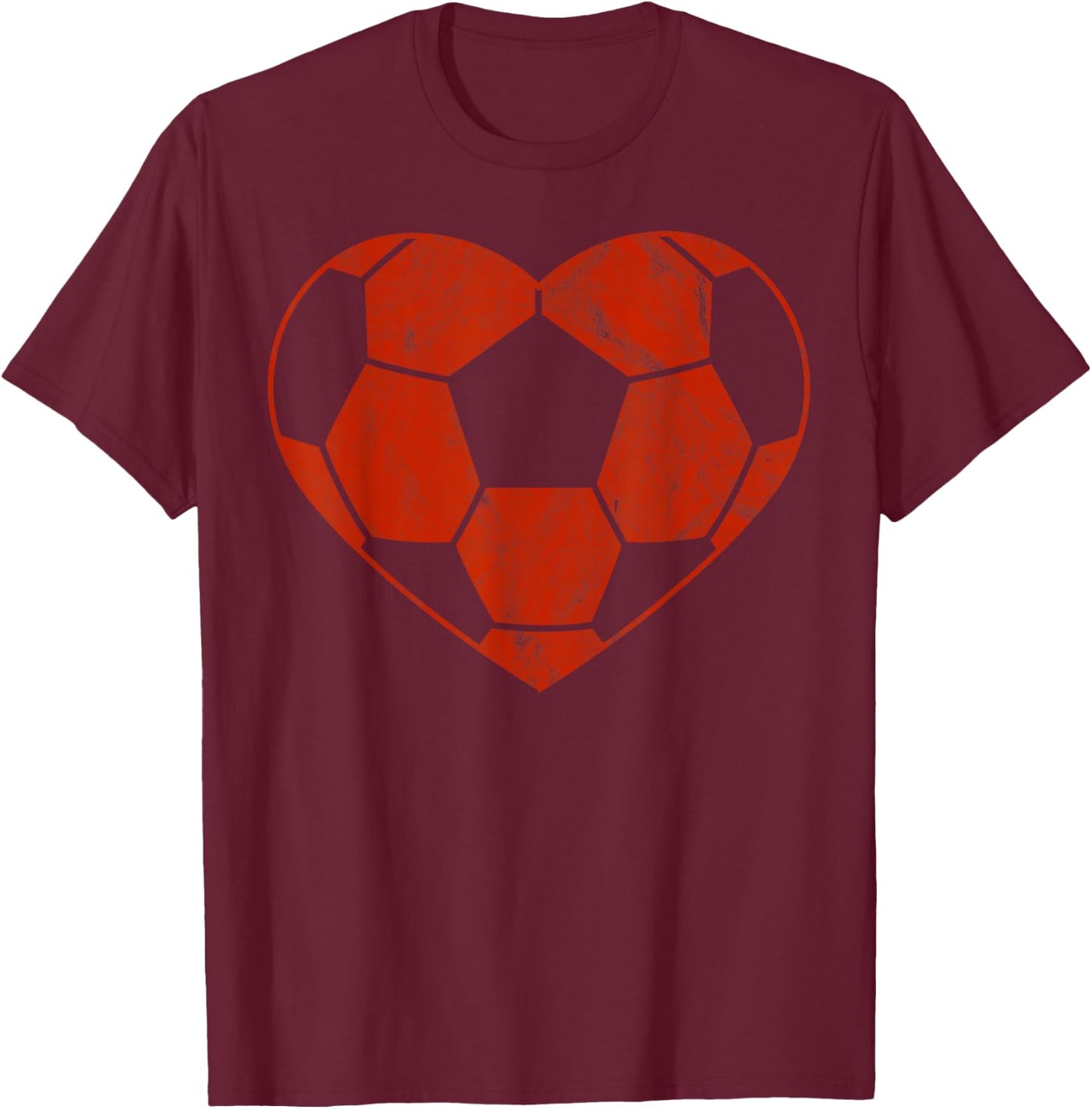 Vintage Football Heart Gift Soccer Player Valentine's Day T-Shirt - T-Shirt | Maroon