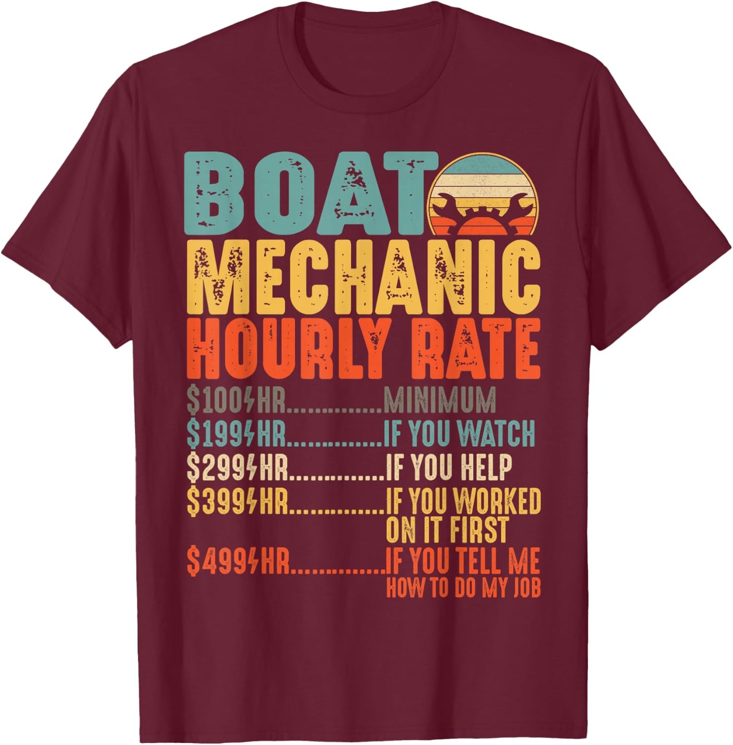 Funny Boat Mechanic Hourly Rate Mechanics Saying Men T-Shirt - T-Shirt | Maroon