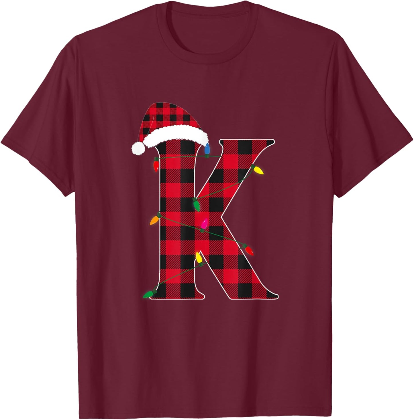 Awesome Letter K Initial Name Buffalo Plaid Christmas Pajama T-Shirt - T-Shirt | Maroon