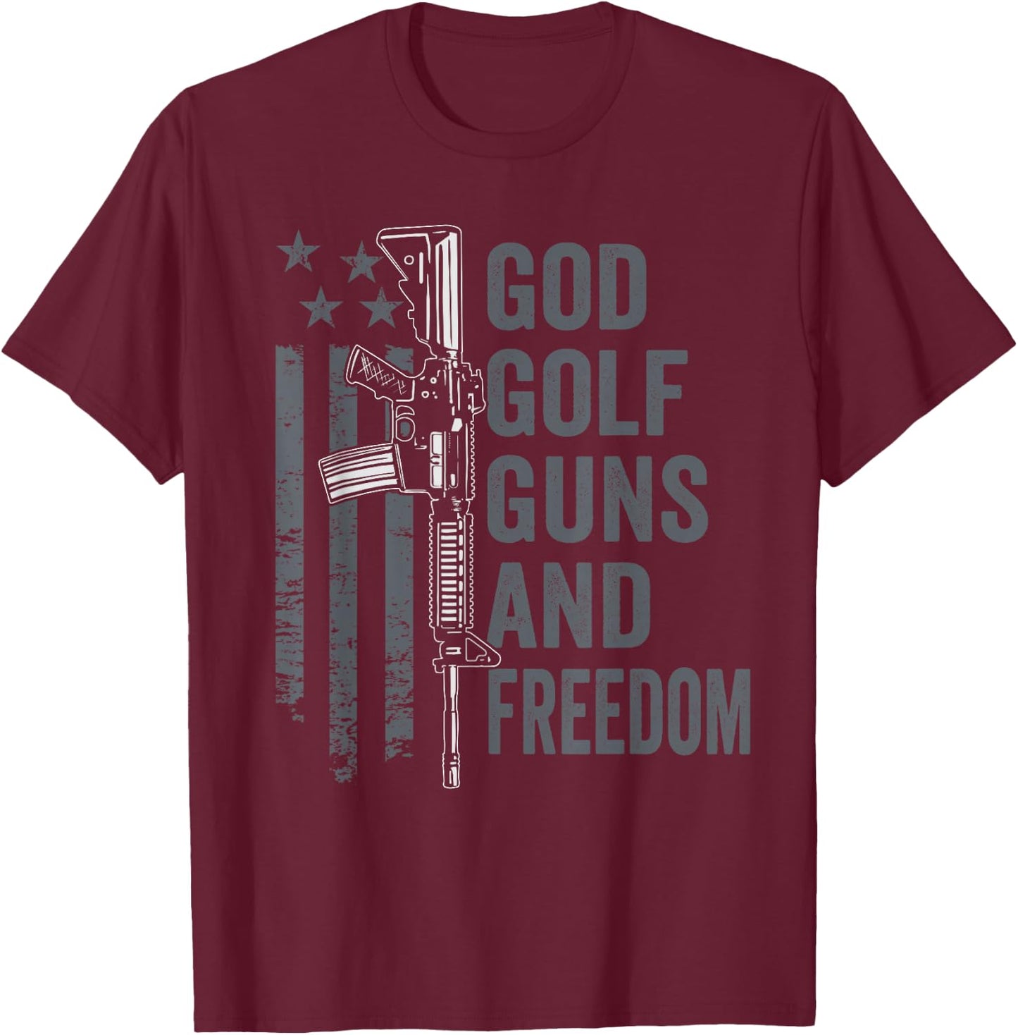 God Golf Guns & Freedom - Funny Pro Gun Golfer Rifle Flag T-Shirt - T-Shirt | Maroon
