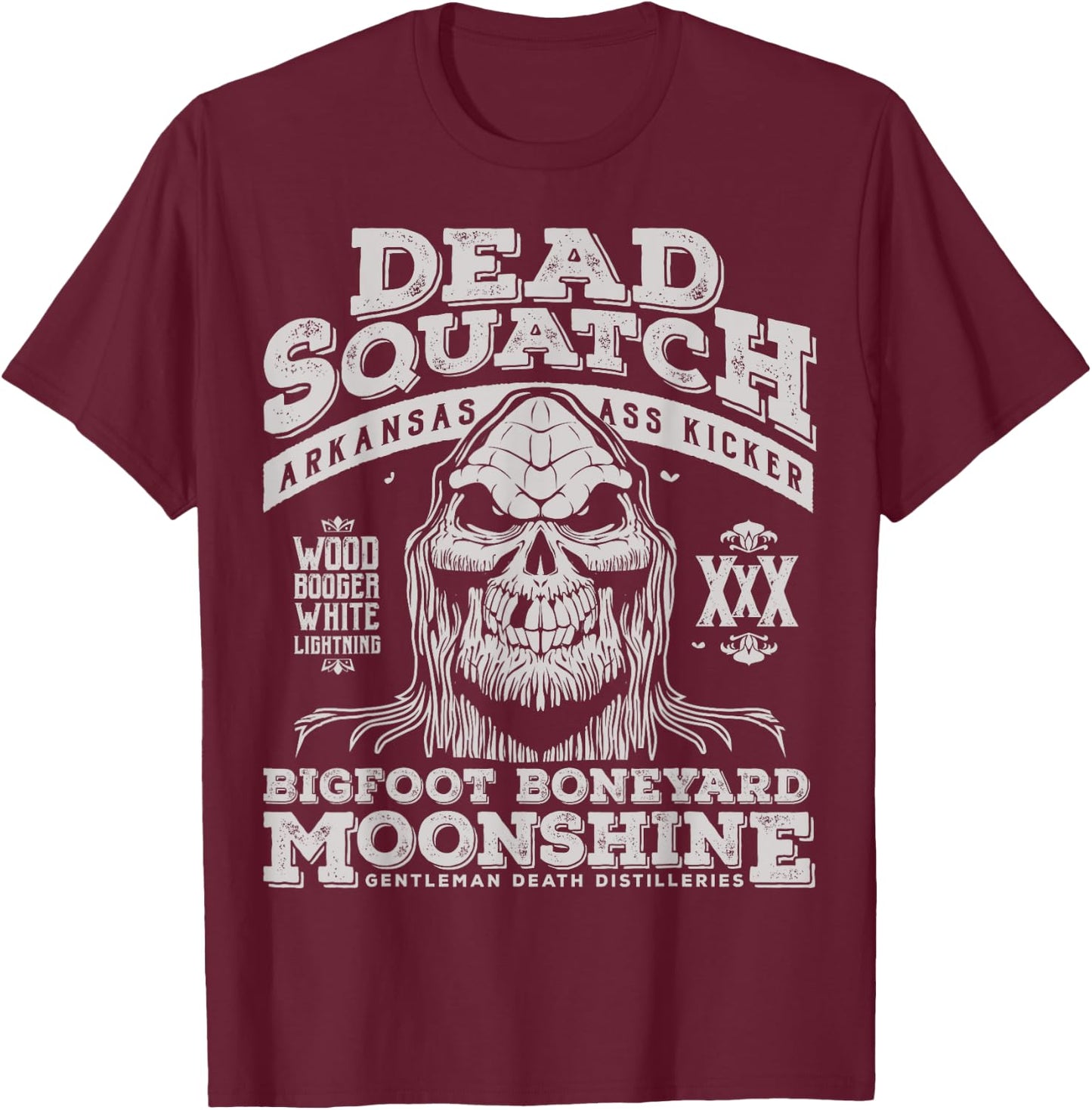 Dead Squatch Big Foot Boneyard Moonshine Halloween T-Shirt - T-Shirt | Maroon