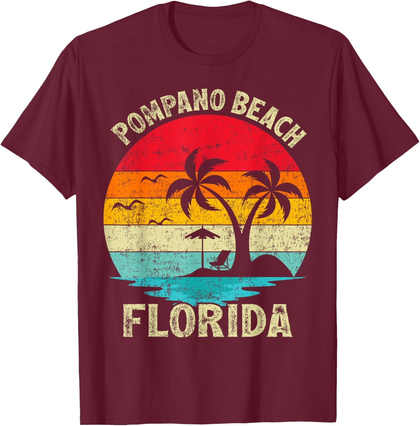 Family Vacation Vintage Retro Florida Pompano Beach Women Kids T-Shirt - T-Shirt | Maroon