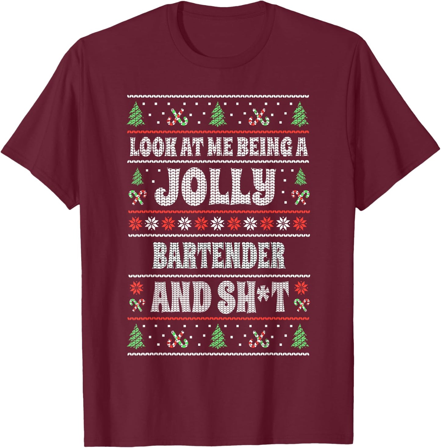 Funny Bartender Christmas Novelties Men's Black , Small, Christmas Themed T-Shirt - T-Shirt | Maroon