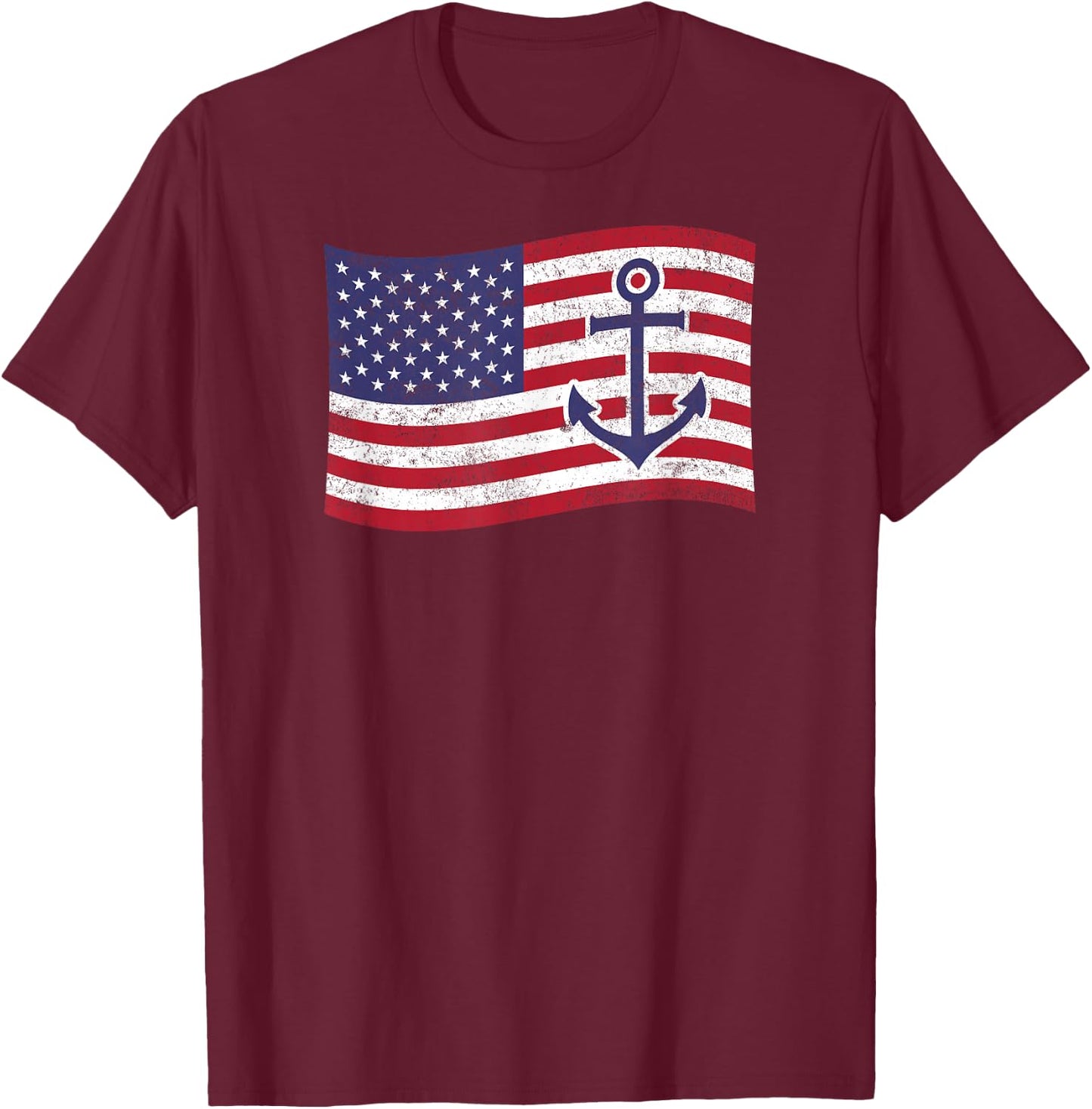 Anchor American Flag – Nautical Patriotic Boater T-Shirt - T-Shirt | Maroon