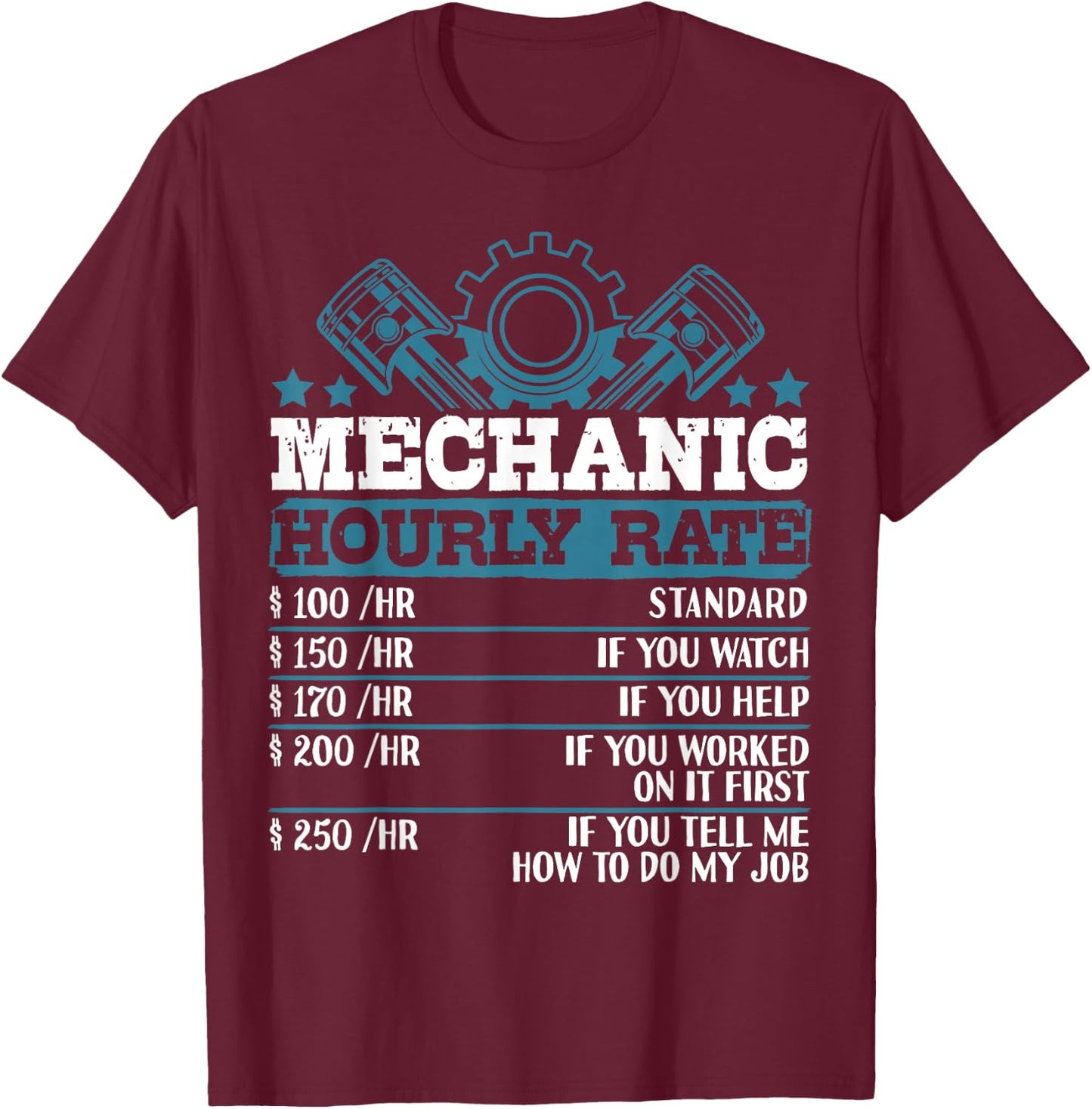 Mechanic Hourly Rate | Auto Mechanic Gifts T-Shirt - T-Shirt | Maroon