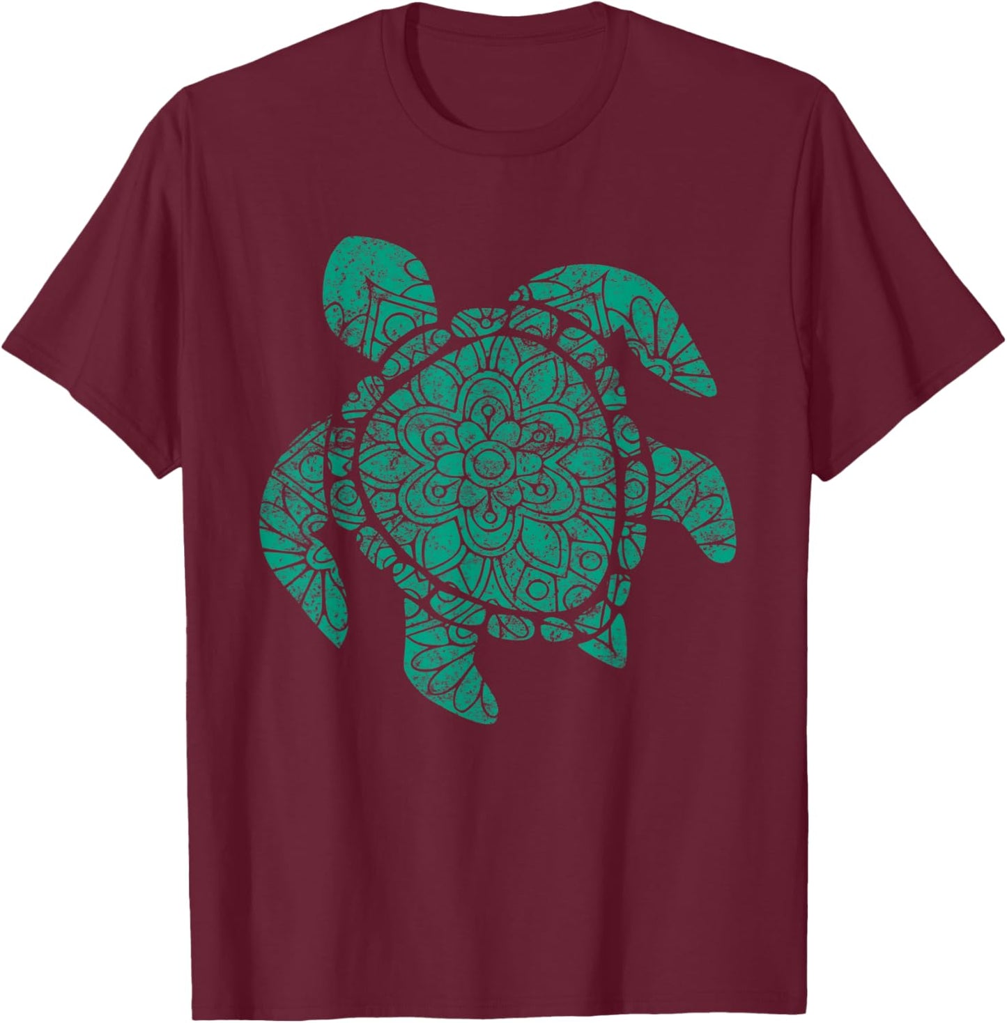 Sea Turtle Teal Mandala Boho Turtles T-Shirt - T-Shirt | Maroon
