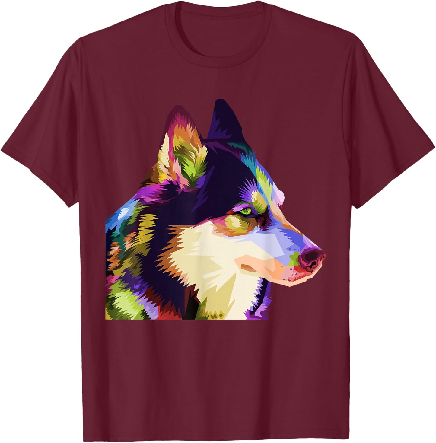 Husky Colorful Pop Art Portrait For Dog Owners Chukcha Sibe Men Women Girls Kids T-Shirt - T-Shirt | Maroon