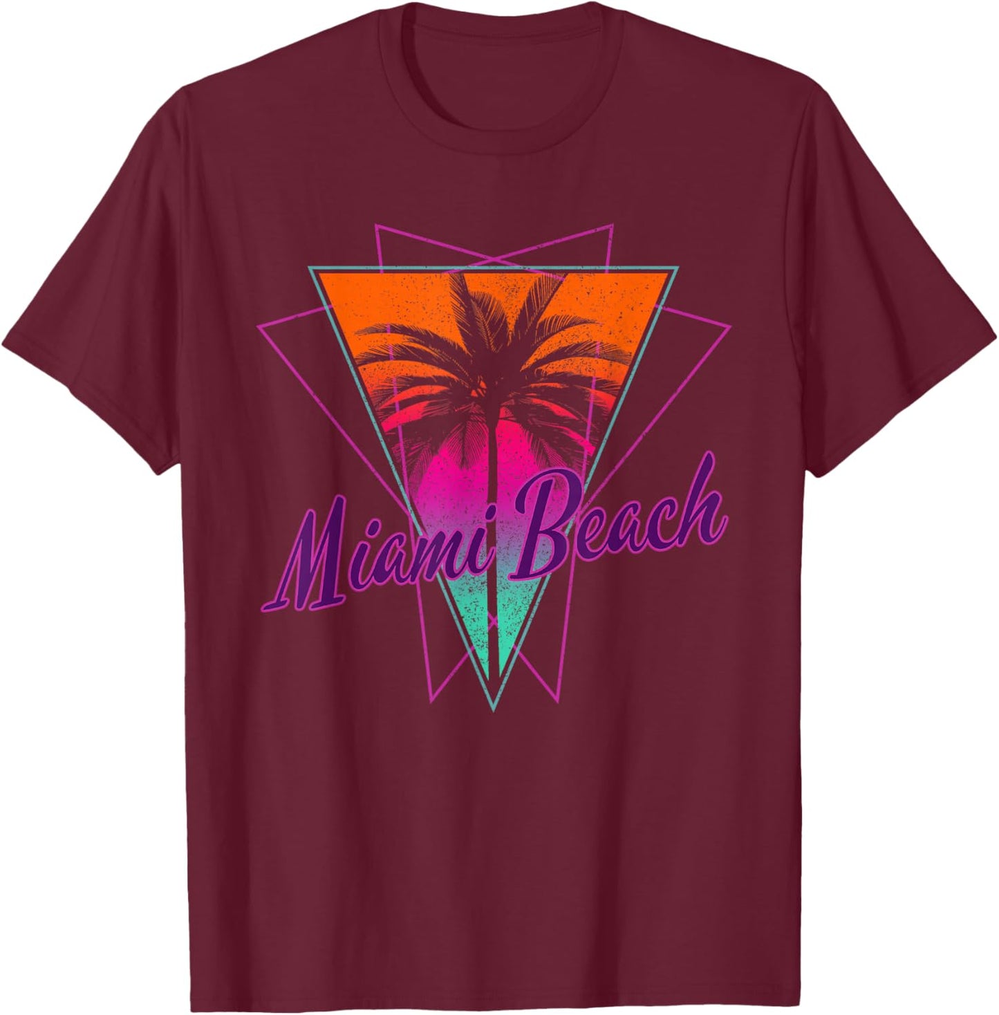 Miami Beach Florida Retro Vintage Surfer Gift T-Shirt - T-Shirt | Maroon