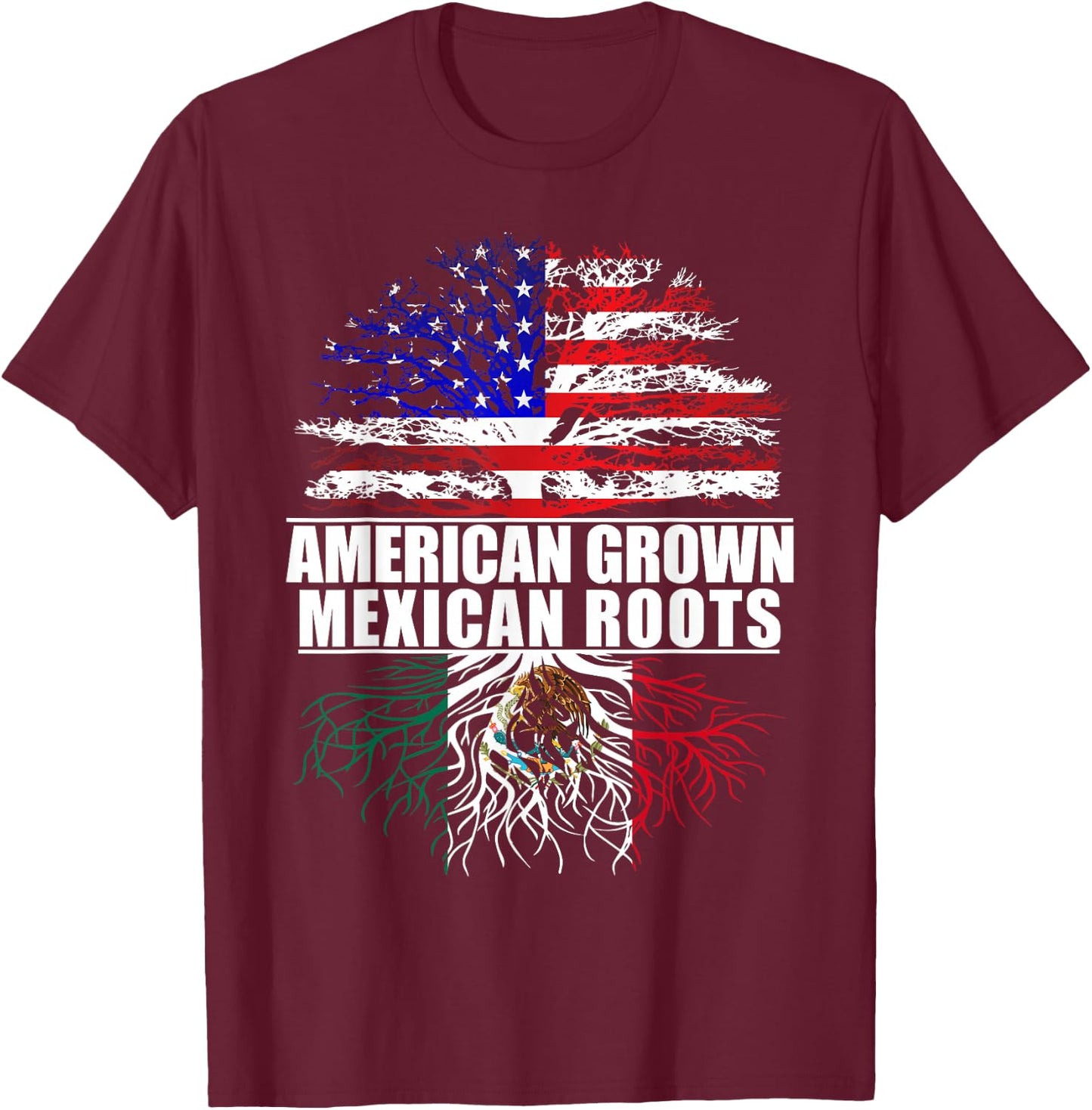 American Grown With Mexican Roots Proud Mexico T-Shirt - T-Shirt | Maroon