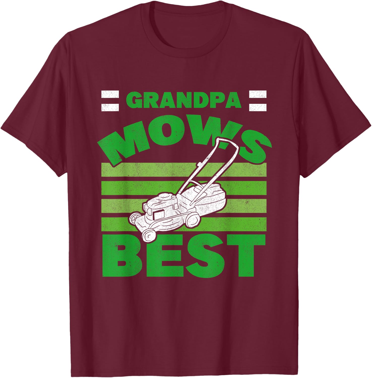 Grandpa Mows Best Grandfather Gardener Lawnmower Lawn Mowing T-Shirt - T-Shirt | Maroon