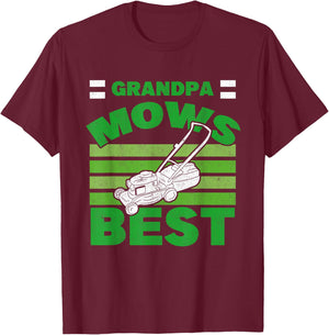 Grandpa Mows Best Grandfather Gardener Lawnmower Lawn Mowing T-Shirt - T-Shirt | Maroon