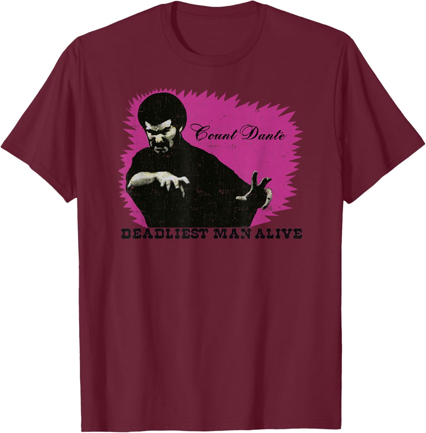 Count Dante Deadliest Man Alive Distressed Graphic T-Shirt - T-Shirt | Maroon