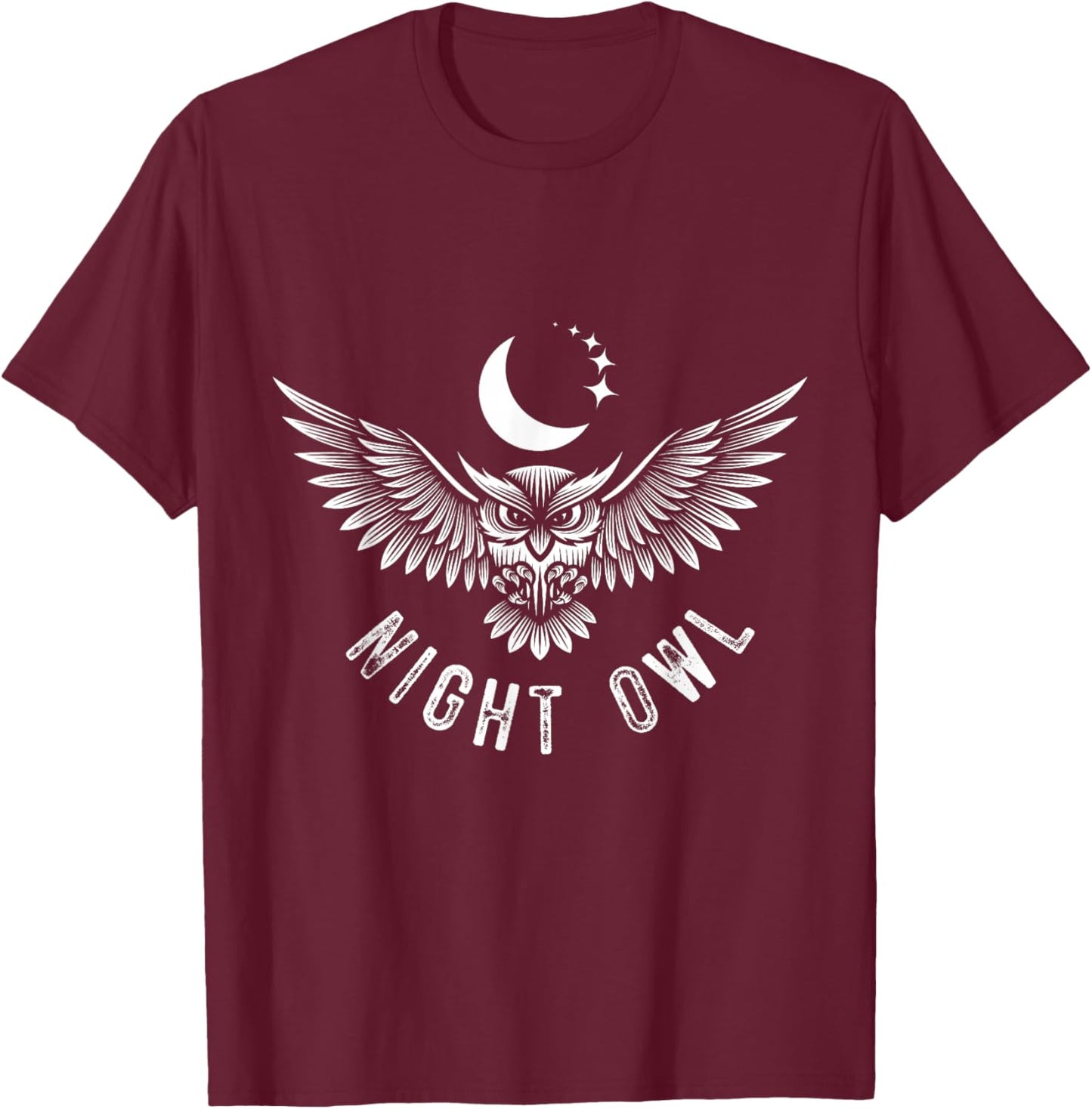 Night Owl Owl Owl Design T-Shirt - T-Shirt | Maroon