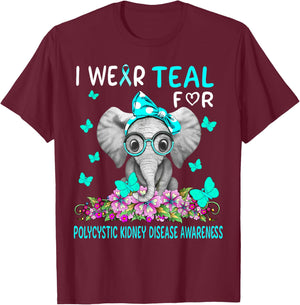I wear Teal For Polycystic Kidney Disease Awareness T-Shirt - T-Shirt | Maroon