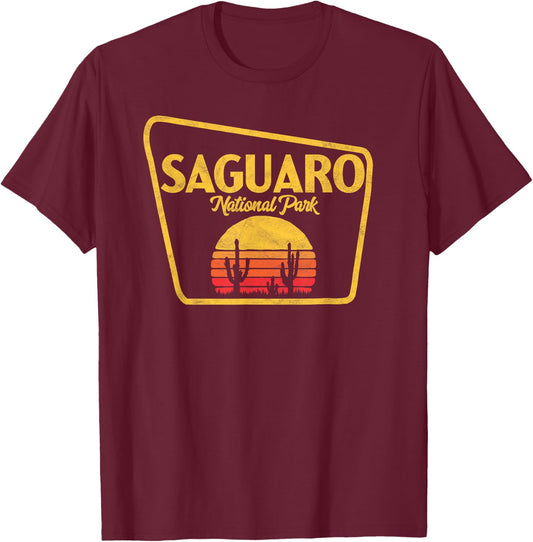 Symbiosis Supply Co. Saguaro National Park Retro Sign Design T-Shirt - T-Shirt | Maroon