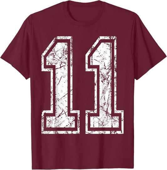 Sports Jersey Grunge Number 11 Team Player Birthday T-Shirt - T-Shirt | Maroon