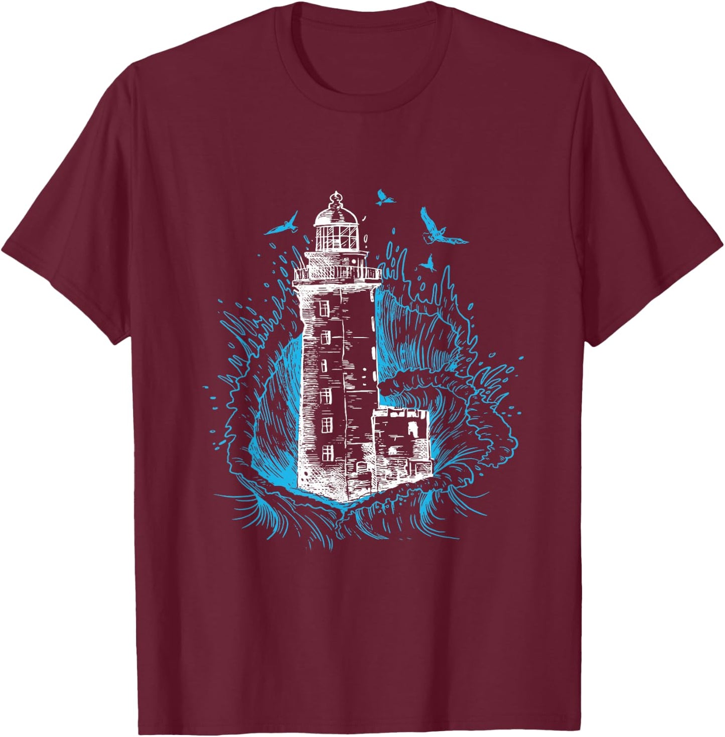 Lighthouse Waves Seagull Seaside Life Beach Lover T-Shirt - T-Shirt | Maroon