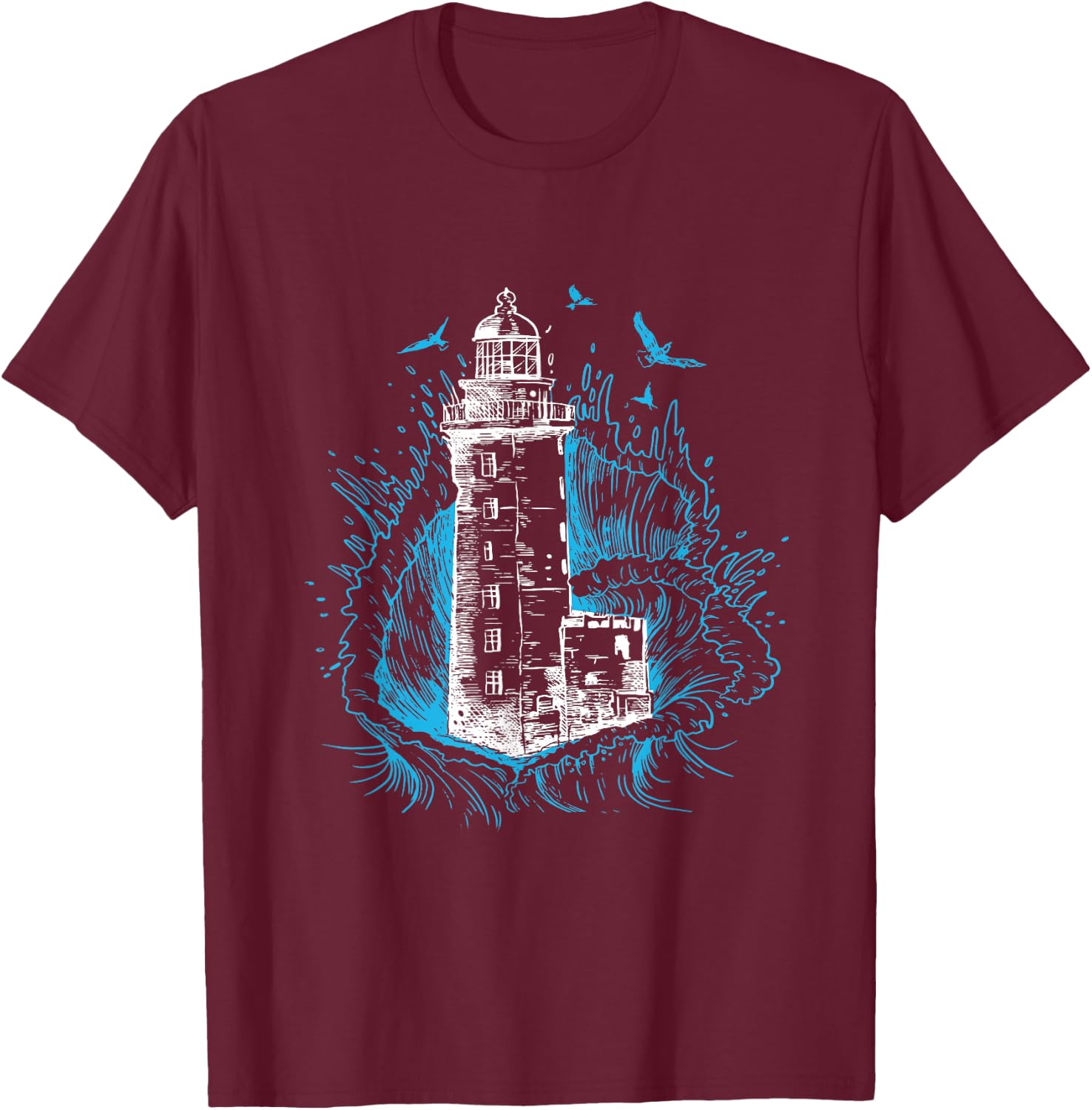 Lighthouse Waves Seagull Seaside Life Beach Lover T-Shirt - T-Shirt | Maroon