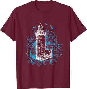 Lighthouse Waves Seagull Seaside Life Beach Lover T-Shirt - T-Shirt | Maroon