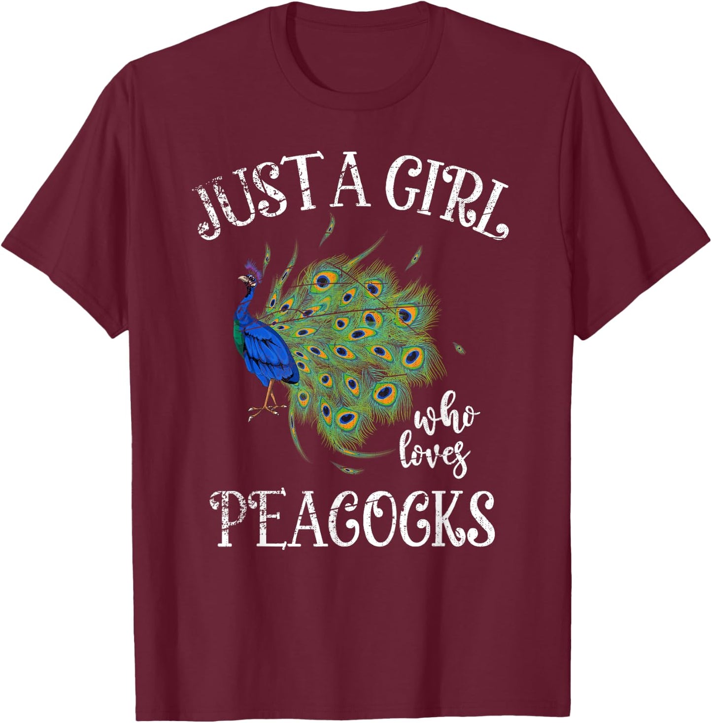 Decorative Peacock Lover Girls Women Zoo Animal Bird Peacock T-Shirt - T-Shirt | Maroon