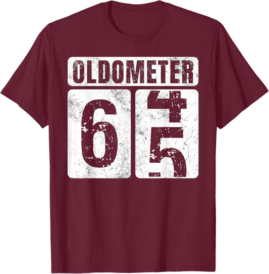 Oldometer 65 Shirt Vintage Funny 65th Birthday Gift T-Shirt - T-Shirt | Maroon
