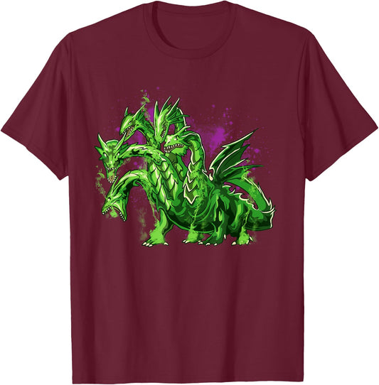 Hydra Dragon Ancient Greek Mythology Five Headed Dragon T-Shirt - T-Shirt | Maroon