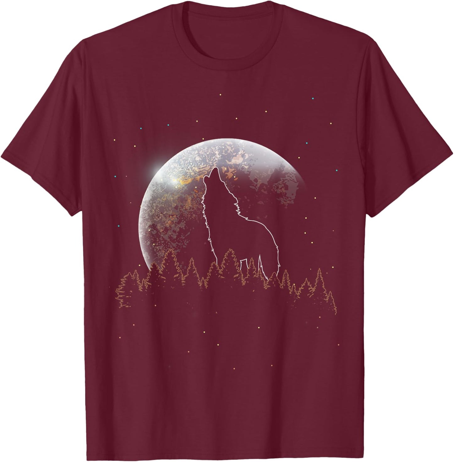Full Moon Predator Forest Animal Wildlife Howling Wolf T-Shirt - T-Shirt | Maroon