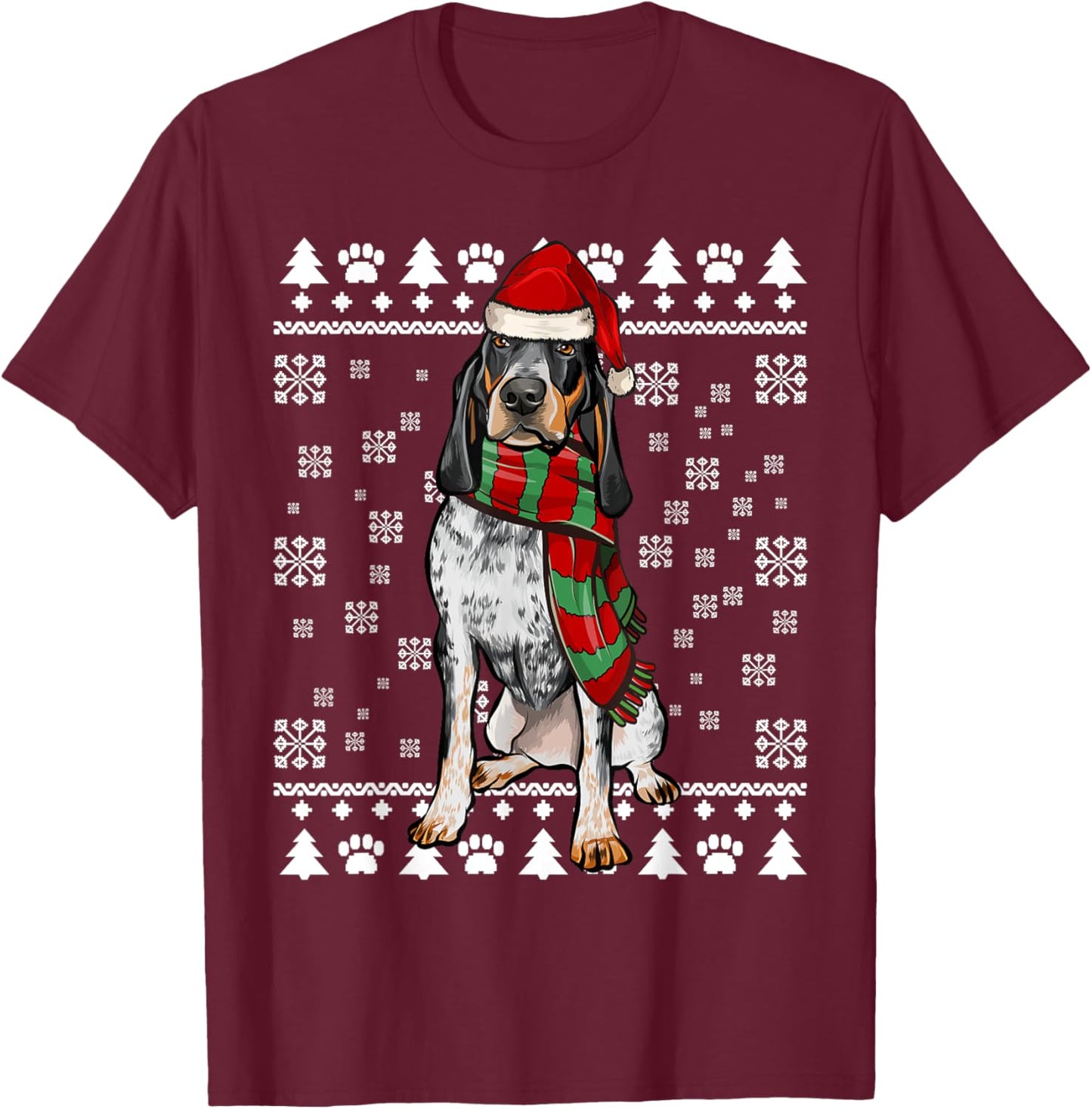 Bluetick Coonhound Dog Santa Hat Xmas Ugly Christmas Men Women T-Shirt - T-Shirt | Maroon