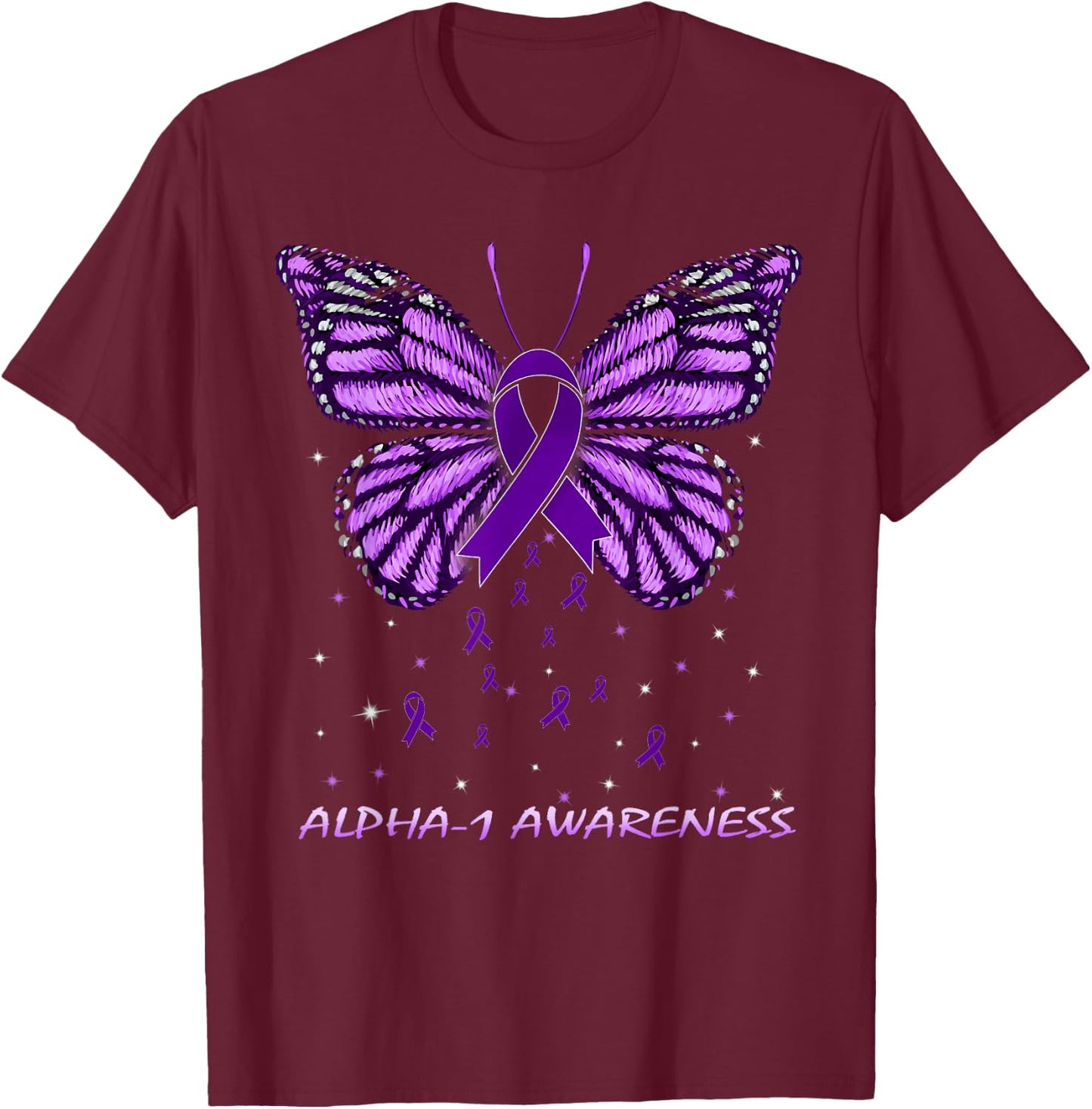 Alpha-1 Awareness Butterfly T-Shirt - T-Shirt | Maroon