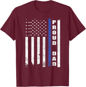 Proud Police Dad US Flag | Cop Police Officer Dad Blue Line T-Shirt - T-Shirt | Maroon