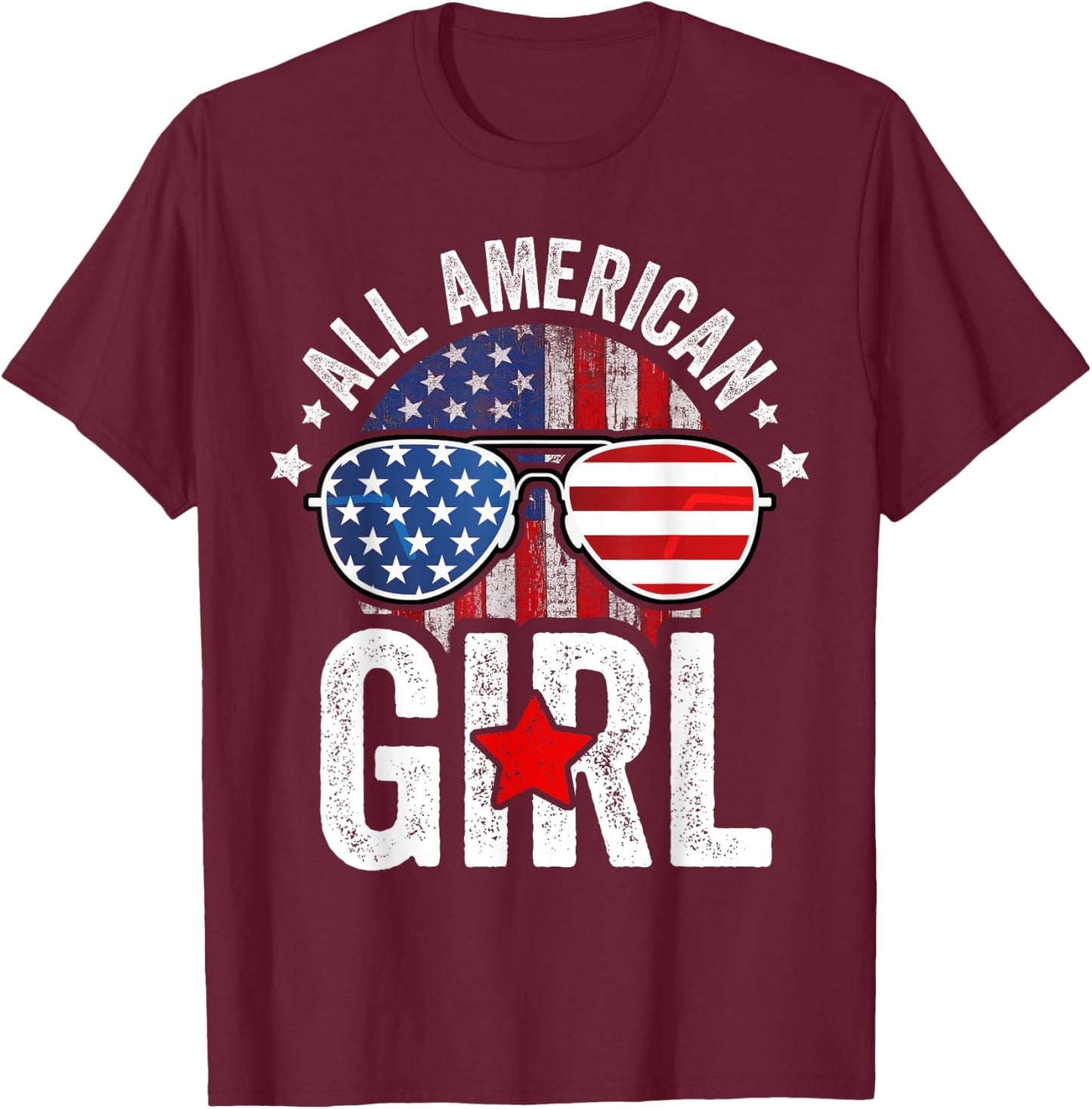 All American Girl 4th of July Shirt Daughter USA Flag Girls T-Shirt - T-Shirt | Maroon