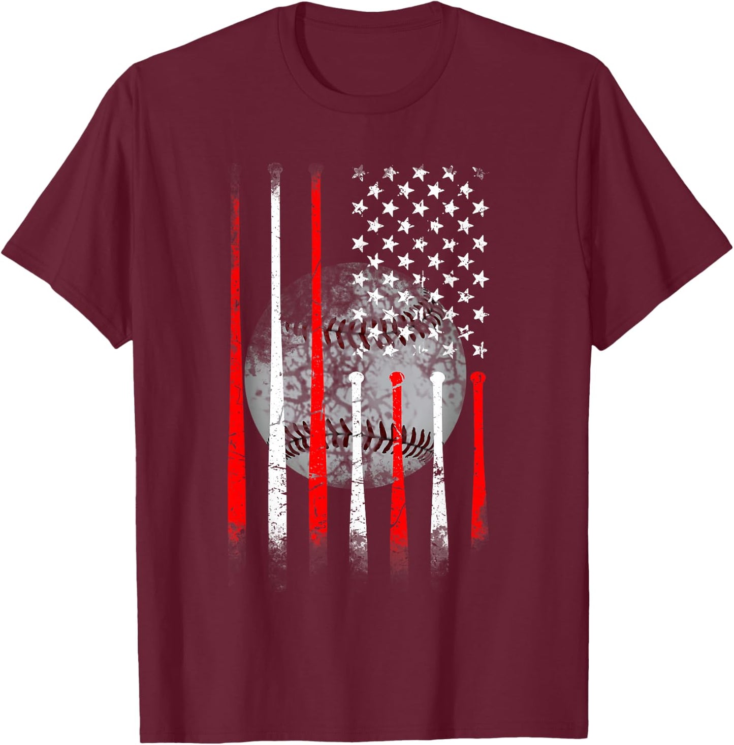 Baseball USA Flag American Flag Vintage T-Shirt - T-Shirt | Maroon
