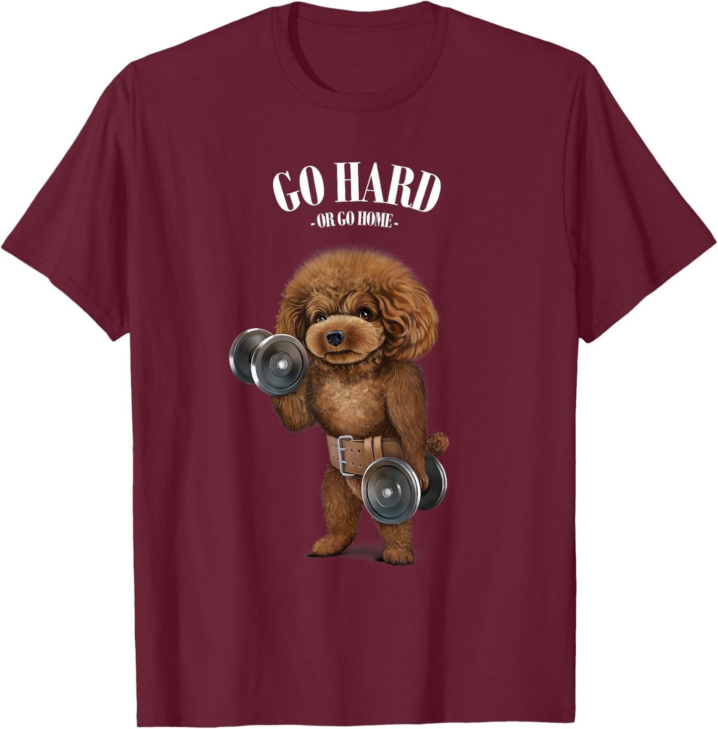 Fox Republic Design Women's Black Poodle Dog Muscle Training T-Shirt - T-Shirt | Maroon